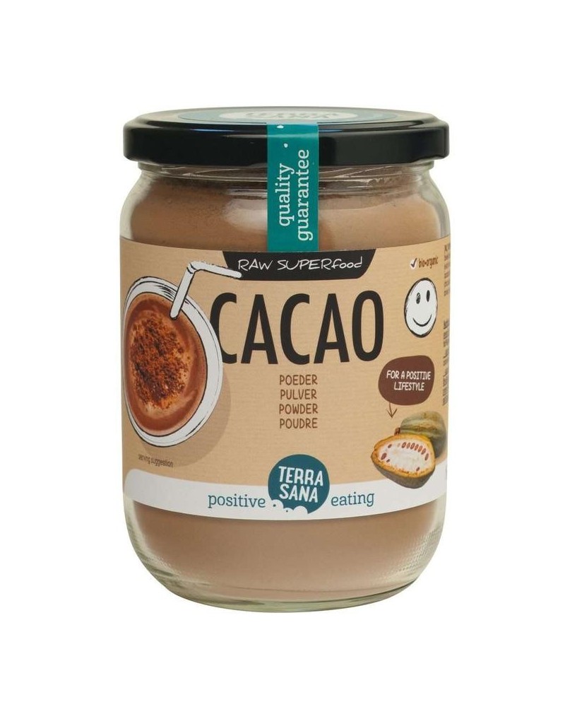 Raw cacao antioxidant poeder in glas bio