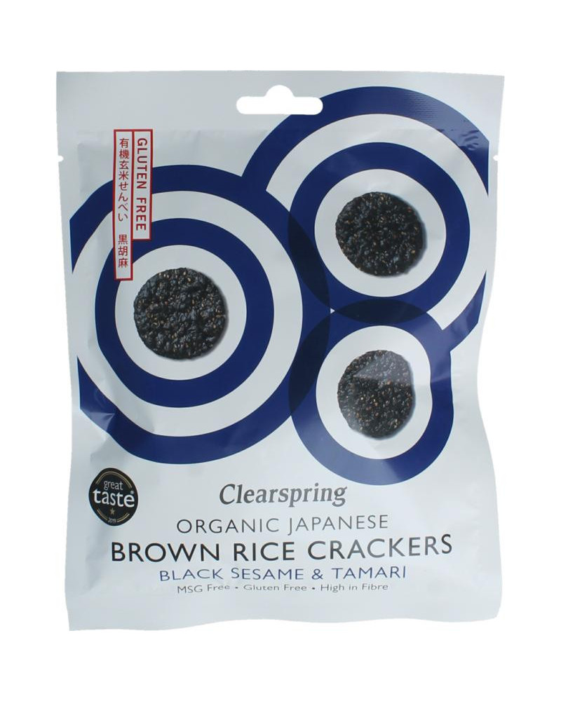 Bruine rijst crackers zwarte sesam & tamari bio