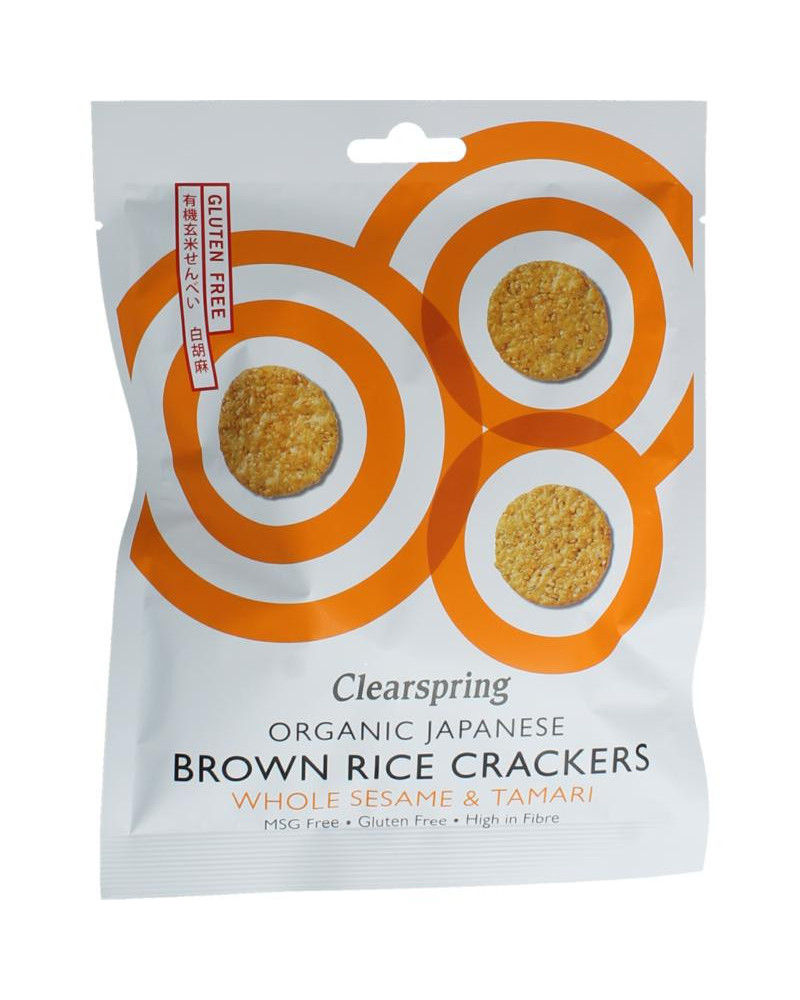 Bruine rijstcracker met sesam & tamari bio