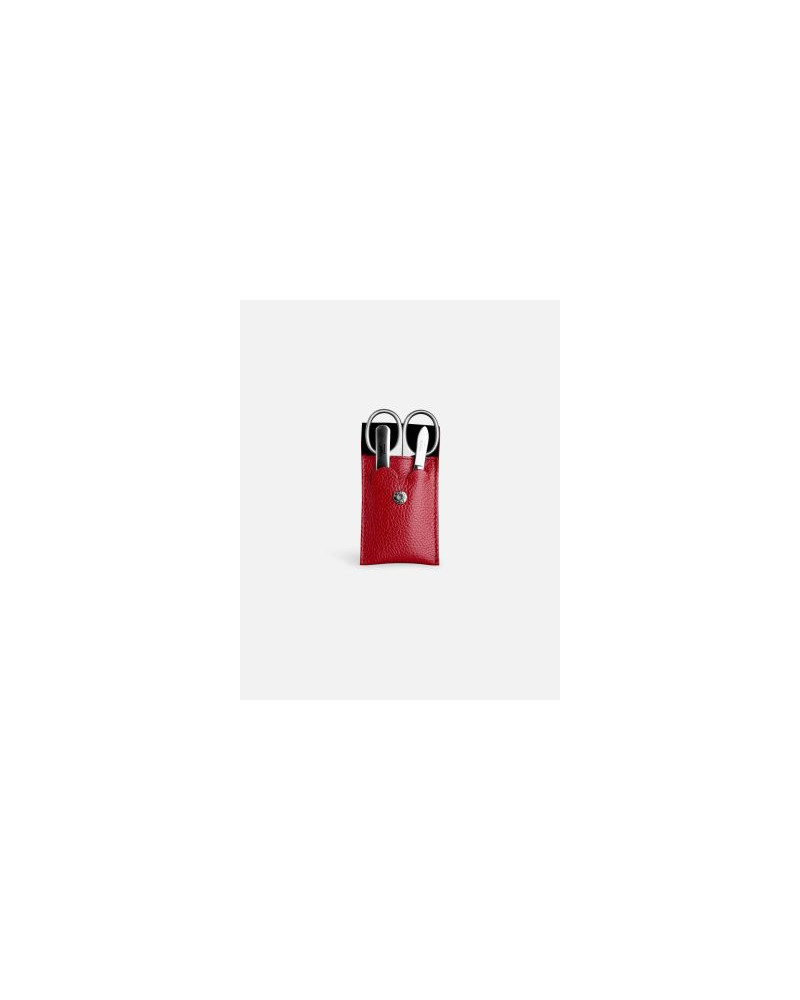 Timor 3-delige Manicureset Rood Generfd Leer | Nagelschaar, Pincet & Nagelvijl