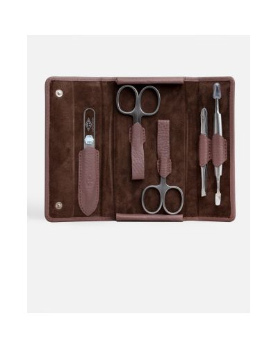 Timor 5-delige Manicureset Mauve Generfd Leer | Nagelschaar, Huidschaar, Pincet, Nagelknipper & Nagelvijl**