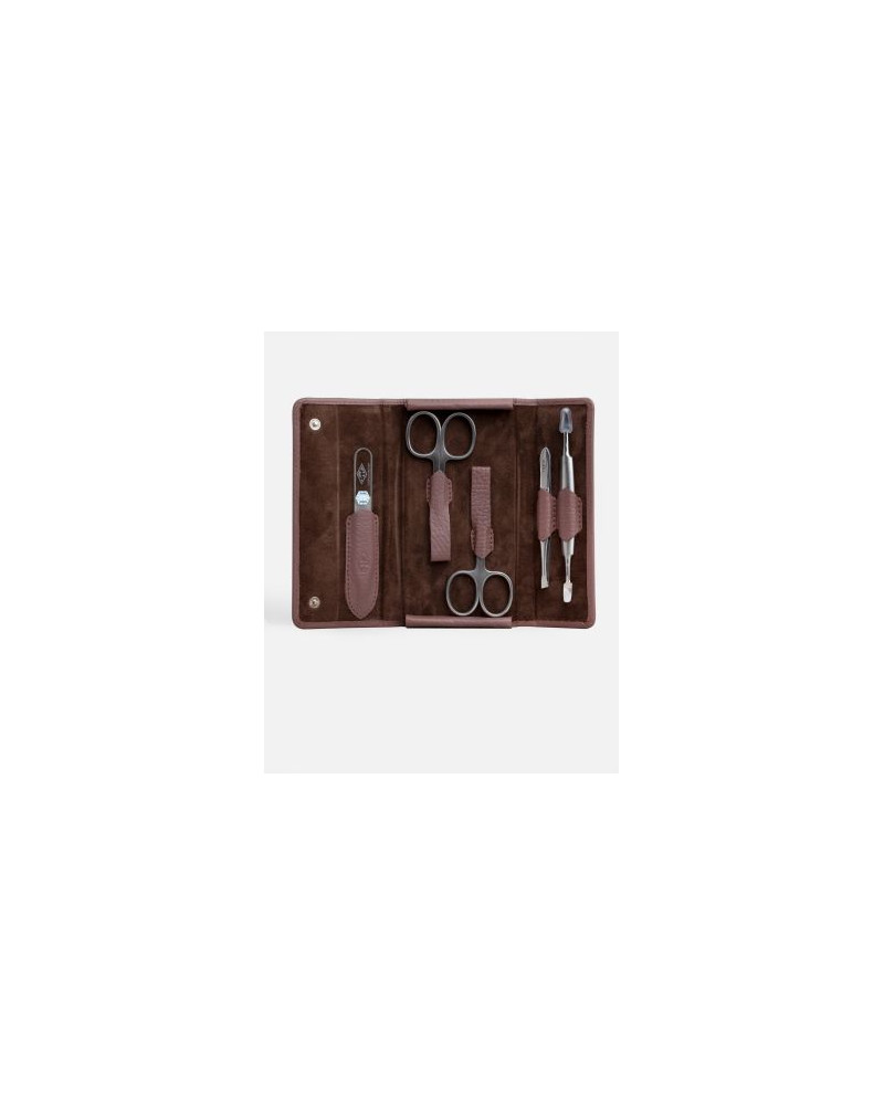 Timor 5-delige Manicureset Mauve Generfd Leer | Nagelschaar, Huidschaar, Pincet, Nagelknipper & Nagelvijl**