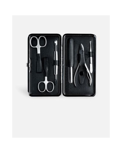 Timor 6-delige Manicureset Zwart Nappaleer | Nagelschaar, Huidschaar, Pincet, Nagelknipper, Nagelvijl & Manicure-instrument