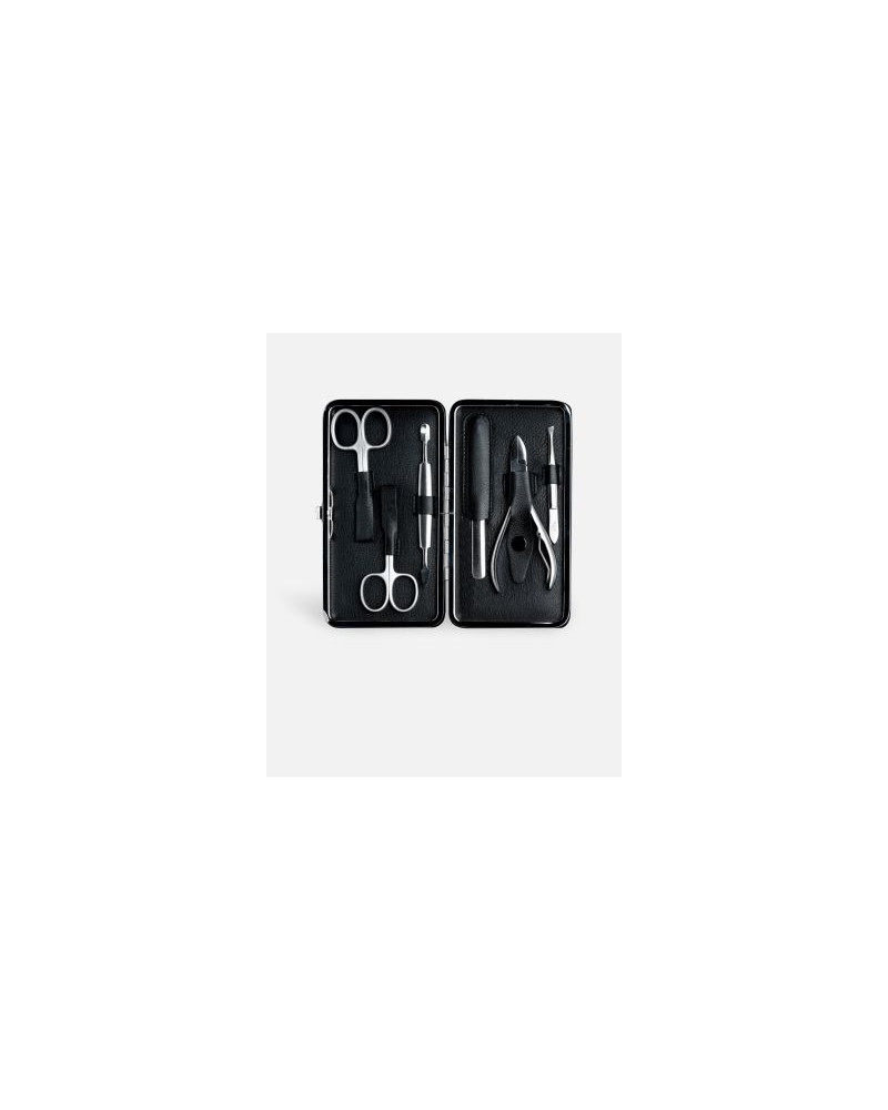 Timor 6-delige Manicureset Zwart Nappaleer | Nagelschaar, Huidschaar, Pincet, Nagelknipper, Nagelvijl & Manicure-instrument