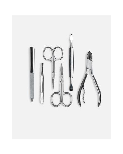 Timor 6-delige Manicureset Zwart Nappaleer | Nagelschaar, Huidschaar, Pincet, Nagelknipper, Nagelvijl & Manicure-instrument